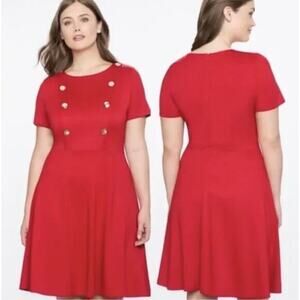 Eloquii Double Breasted Gold‎ Button Red fit and flare Dress, 20